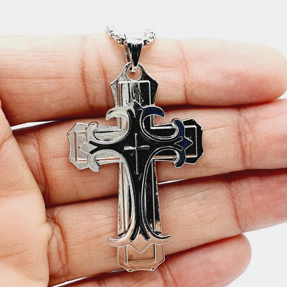 ❤️Stainless Steel Retro Layered Cross Necklace, N90201P119